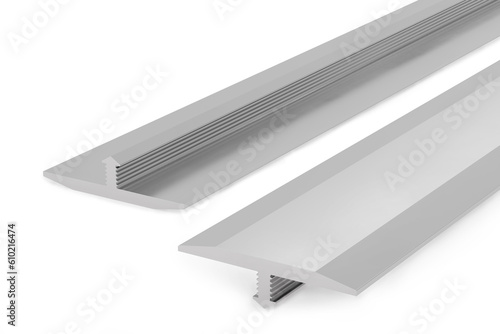Aluminium door floor threshold T-shape profile isolated on white background - 3d rendering