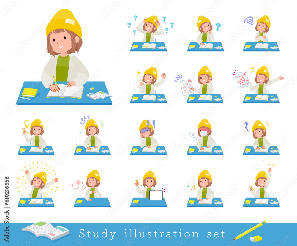 勉強に関するカジュアルファッション女性のセット 勉強に関するカジュアルファッション女性のセット