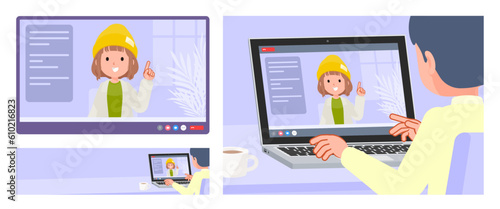 ビデオチャットをしているカジュアルファッション女性のセット