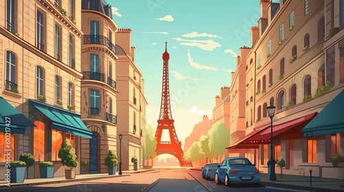 Fototapeta Naklejka Na Ścianę i Meble -  Background street of Paris. Creative illustration of a Parisian street, adding a touch of elegance to banner designs with an abstract background. Generative AI.