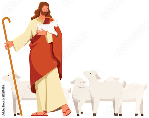 Jesus the Good Shepherd on White