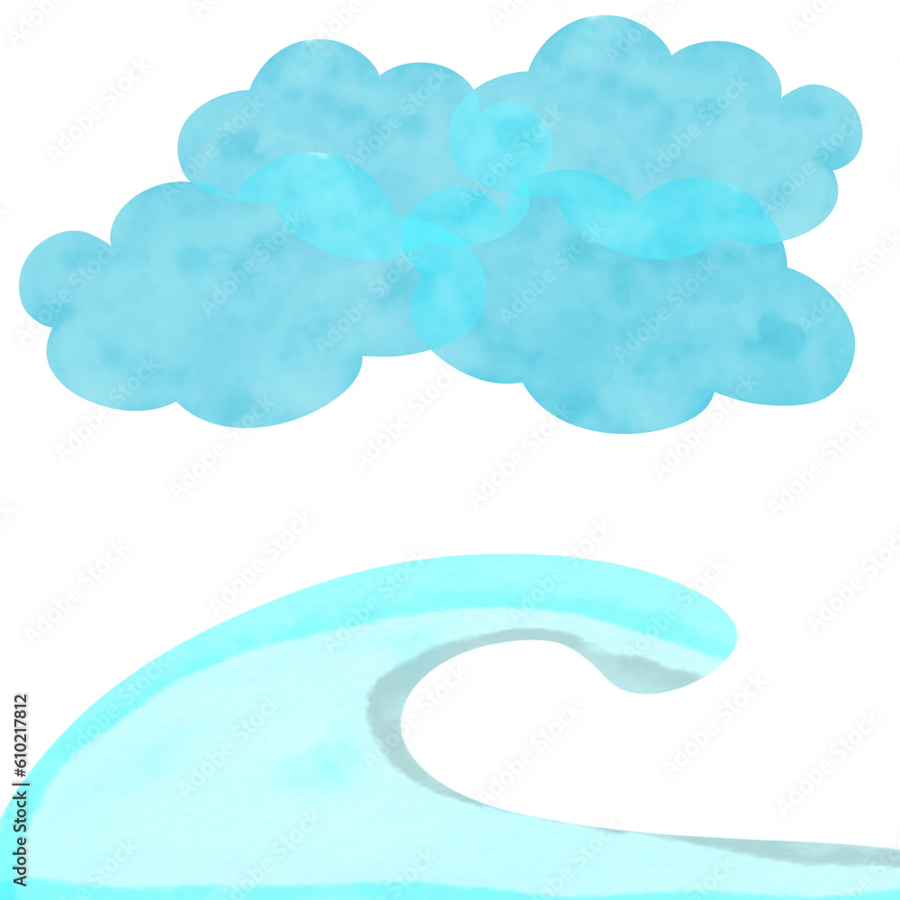 Blue sky and sea.Creative with illustration in flat design,watercolor. Blue sky and sea.Creative with illustration in flat design,watercolor.