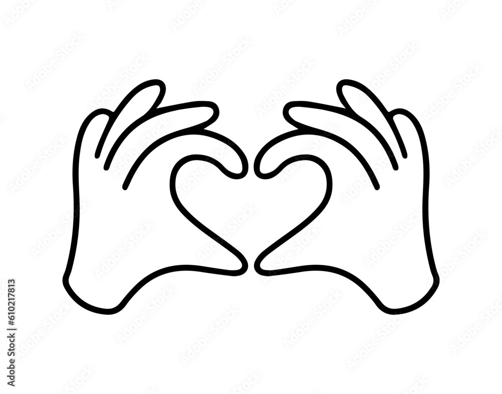 Fototapeta premium Hands making or formatting a heart symbol icon. I love you heart sign. Valentine day, message of love hand gesture, shapes heart with both hands.