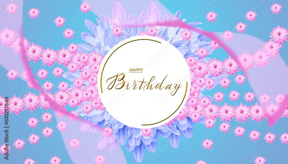 postcard , Internet banner , flat lay with a birthday greeting, with the inscription - happy birthday, 3d illustration