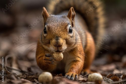 a squirrel holding a nut up close, Generative AI