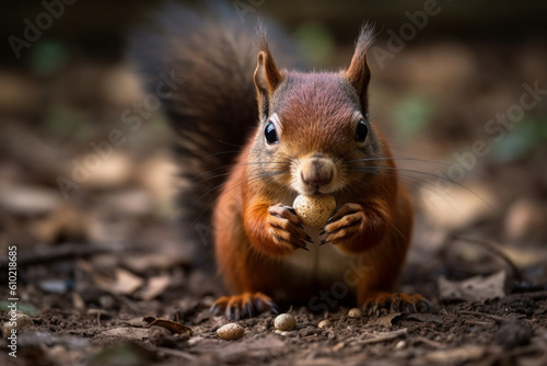 a squirrel holding a nut up close, Generative AI © forenna