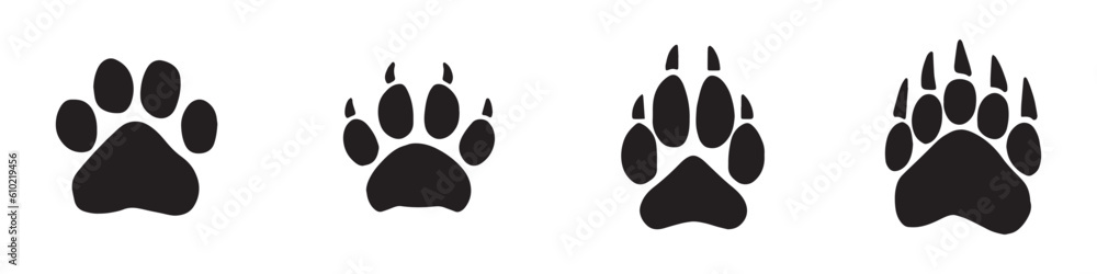 Dog, bear and cat paw prints collection. Vector Illustration. Vector Graphic. EPS 10 - obrazy, fototapety, plakaty 