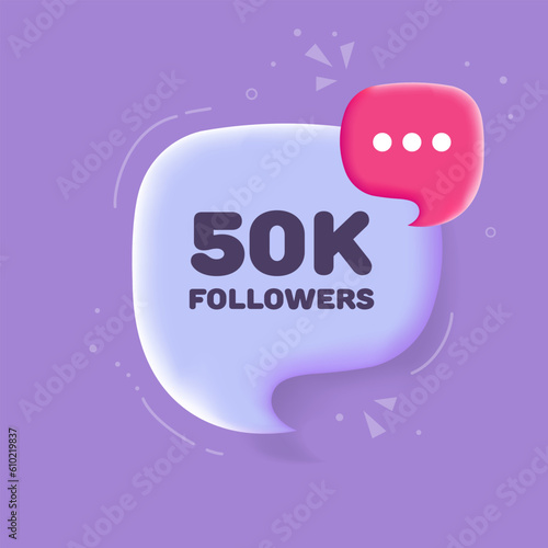 50K followers. Flat, color, 50K followers banner. Vector illustration.