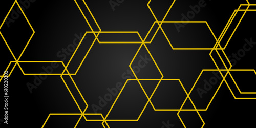 Abstract dark black and golden hexagon background. Abstract hexagonal concept technology wall pattern background.