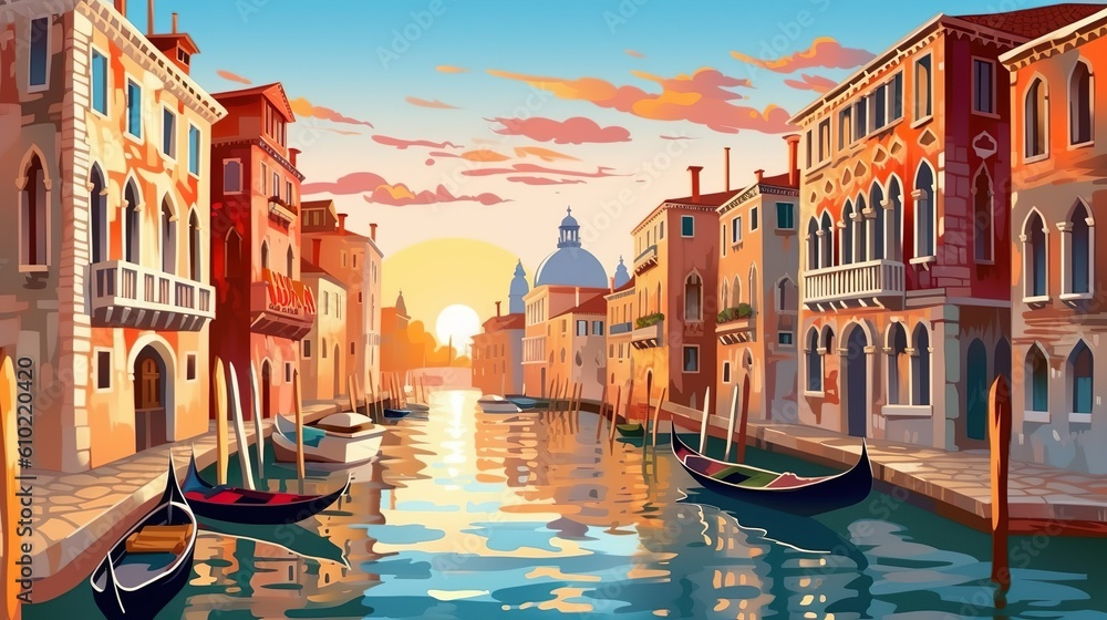 Abstract background Venetian canals. An enchanting illustration capturing the charm of Venetian canals, presented in a beautifully designed banner with an abstract background. Generative AI.
