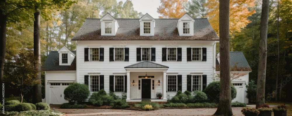Colonial style American house. American classic home and house designs. Hand edited generative AI. Colonial style American house. American classic home and house designs. Hand edited generative AI.