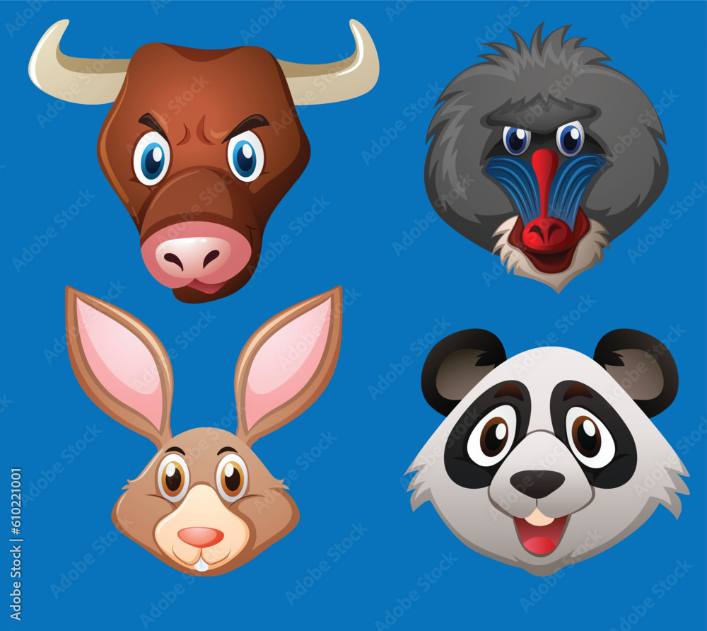 Cute Faces of wild animals vectors Cute Faces of wild animals vectors
