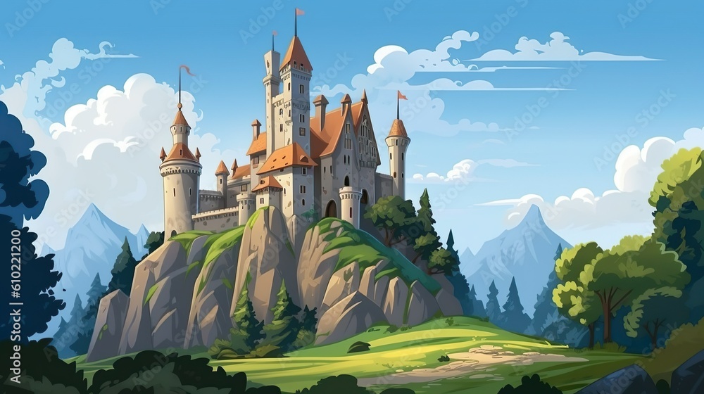 Abstract background old castle. A captivating banner design showcasing an artistic illustration of a majestic old castle set against an abstract background. Generative AI. Abstract background old castle. A captivating banner design showcasing an artistic illustration of a majestic old castle set against an abstract background. Generative AI.