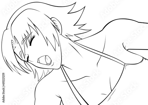 Screaming Anime Girl Line Art