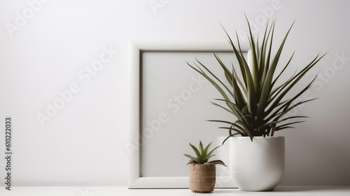Empty square frame mockup in modern minimalist interior Generative AI