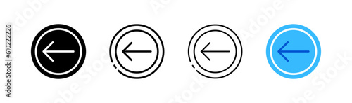 Left. Different styles, color, Left button. Vector icon.