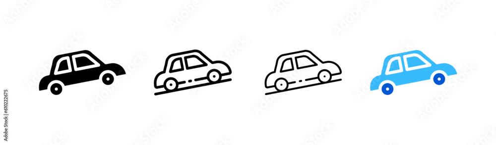 Automobile. Different styles, color, car on the slope. vector icon.