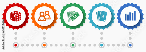 Casino vector icons, gambling flat design web badges collection, business infographic template