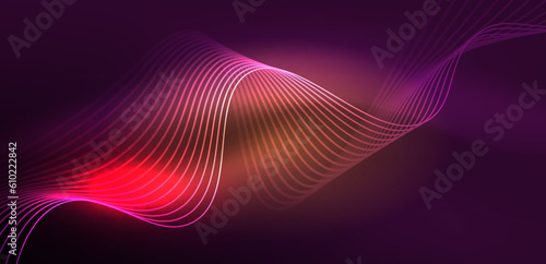Shiny glowing neon wave. Neon light or laser show, electric impulse, power lines, techno quantum energy impulse, magic glowing dynamic lines