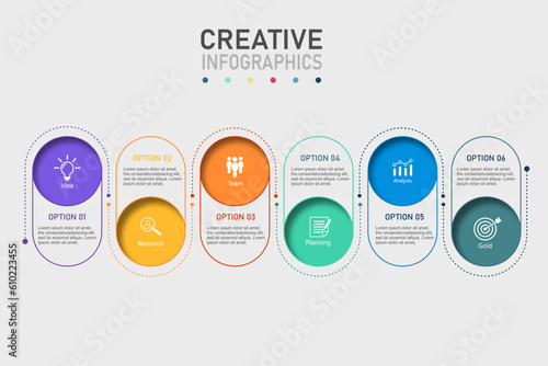 infographic design template vector illustration with icons and 6 options or steps.can be used for presentation process,layout,banner,data graph,presentation Creative Infographic