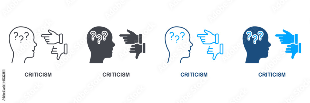 Criticism Silhouette and Line Icon Set. Critic Thinking Symbol Collection. Frustrated Human, Angry Swear and Complain Pictogram. Critical Review, Intellectual Process. Isolated Vector Illustration Criticism Silhouette and Line Icon Set. Critic Thinking Symbol Collection. Frustrated Human, Angry Swear and Complain Pictogram. Critical Review, Intellectual Process. Isolated Vector Illustration