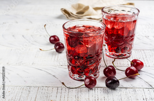Trendy sleepy girl mocktail. Popular cherry drink for deep sleeping