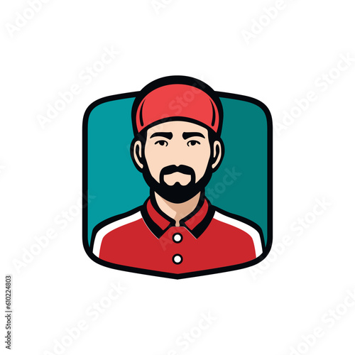 pizza maker chef character red costume app icon logo vector illustration template design
