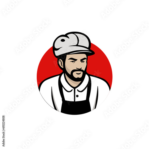 pizza maker chef character app icon logo vector illustration template design