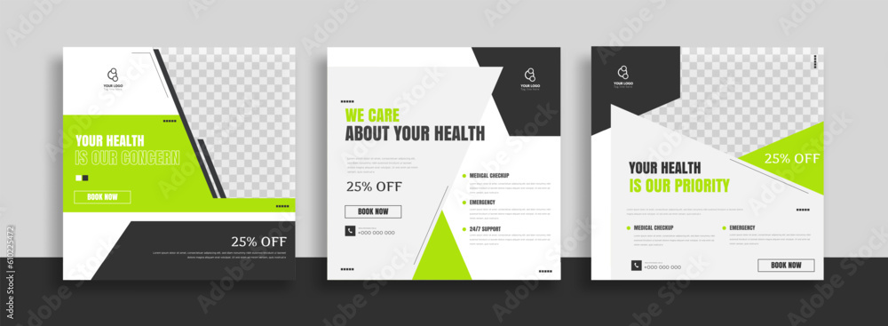 Medical Social Media Post Template, Healthcare Social Media Banner Template, Medical and healthcare social media post template. health doctor social media post banner. Medical Health banner.