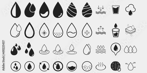 Set of Water Drops Vector Icons. Oil Signs. Collection of Waterdrops.