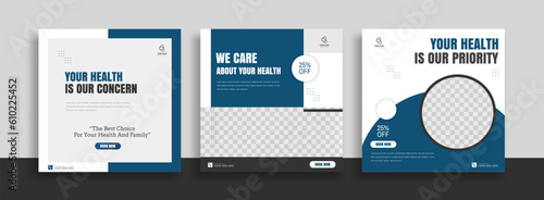 Medical Social Media Post Template, Healthcare Social Media Banner Template, Medical and healthcare social media post template. health doctor social media post banner. Medical Health banner.