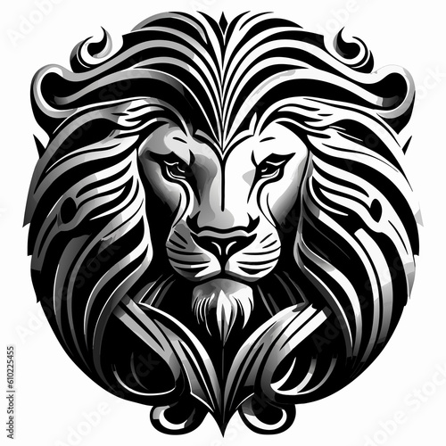 Lion head tattoo in black and white colors. Vector illustration.