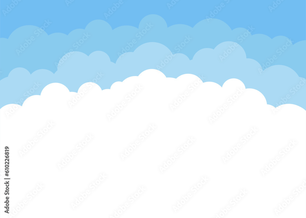 White cloud shape on blue sky background. Border of clouds. Simple flat style of different clouds. High environment. Vector White cloud shape on blue sky background. Border of clouds. Simple flat style of different clouds. High environment. Vector