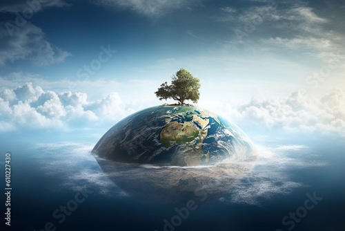 Tree on Globe: Symbolizing Earth's Connection with Natural Resources - AI Generative