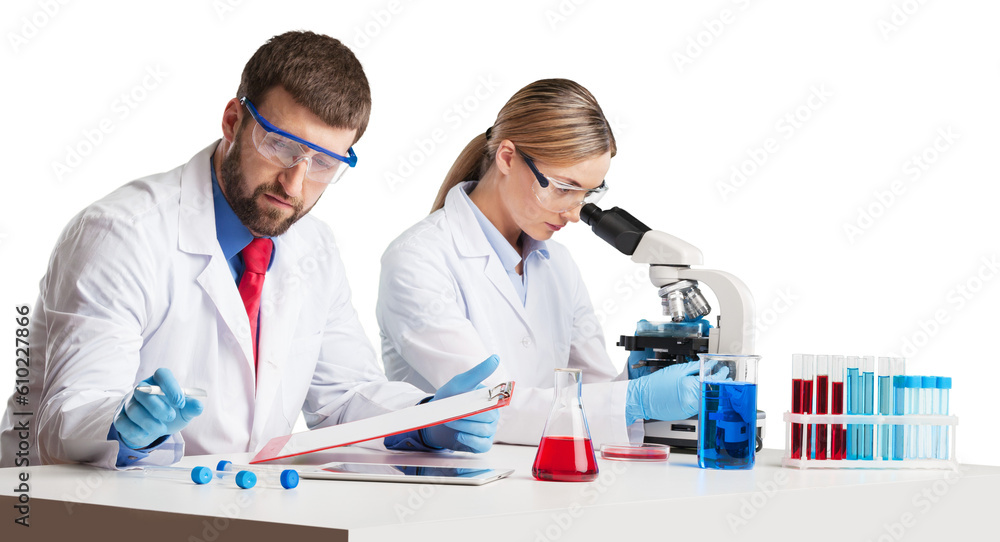 Young biology scientists making test or research in clinical laboratory Young biology scientists making test or research in clinical laboratory