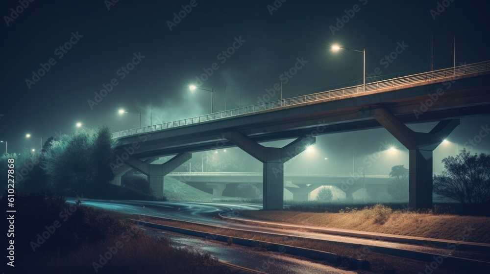 Freeway in night. Generative AI.
