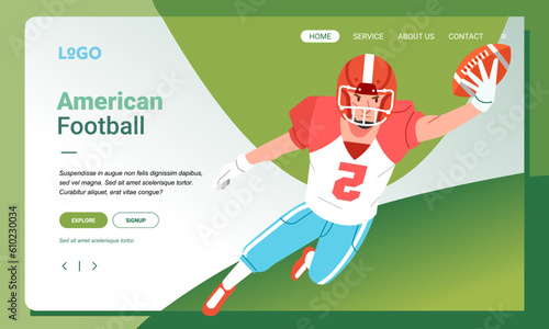 American football minimalist banner web illustration mobile landing page GUI UI player catch up ball