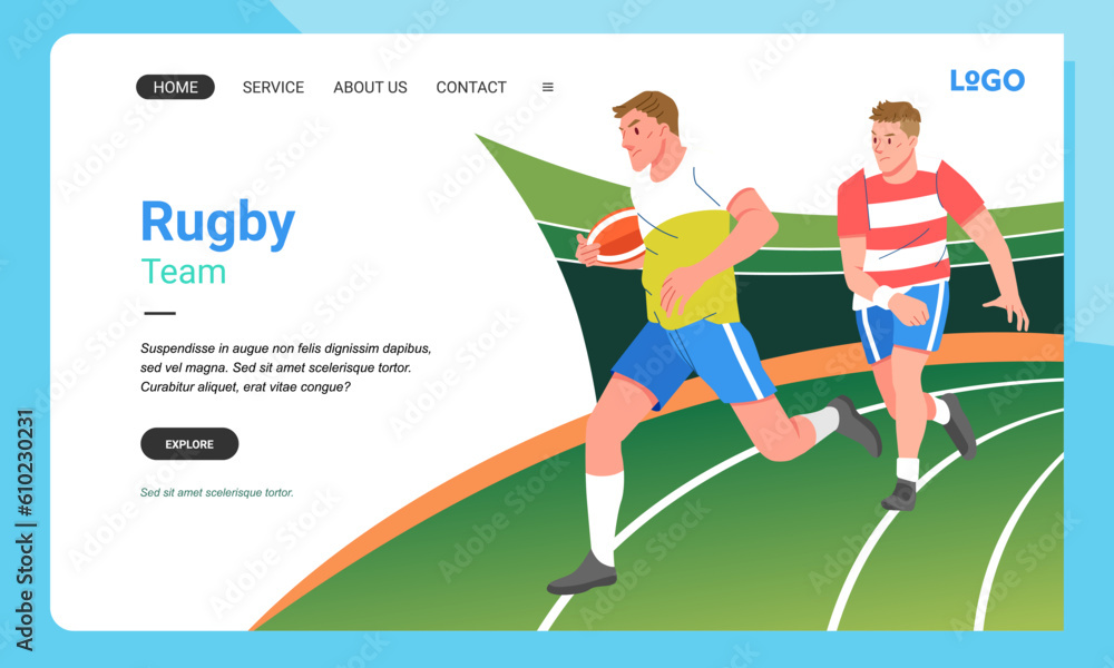 Rugby minimalist banner web illustration mobile landing page GUI UI player fighting chasing the ball Rugby minimalist banner web illustration mobile landing page GUI UI player fighting chasing the ball