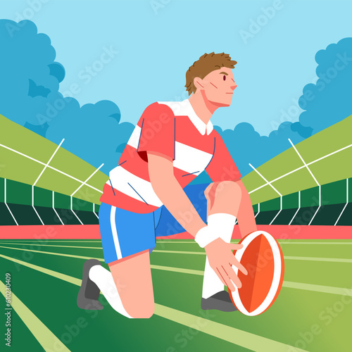 Rugby players prepare with ball to compete on the field