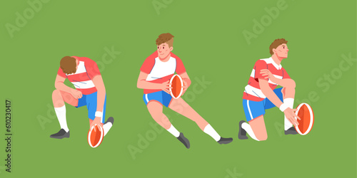Rugby sport player in action set carrying ball ready to play games