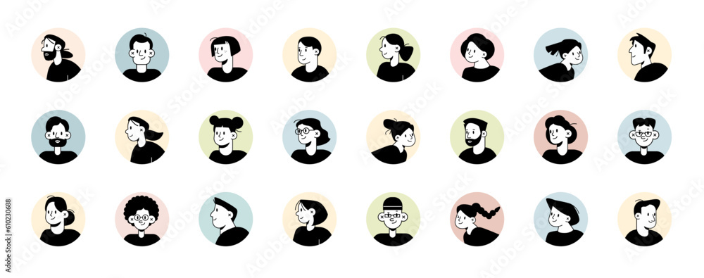 Vector set of modern design of young people avatar icons for social media and networking Vector set of modern design of young people avatar icons for social media and networking