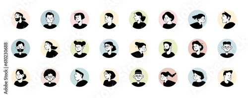 Vector set of modern design of young people avatar icons for social media and networking