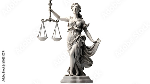 Lady Justice Blindfolded with Scales - Symbol of Fairness on Transparent Background PNG photo