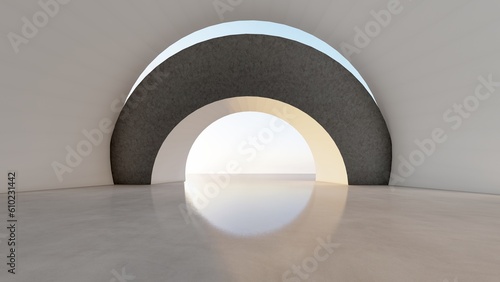 Fototapeta Naklejka Na Ścianę i Meble -  Abstract architecture background empty room with round window 3d render