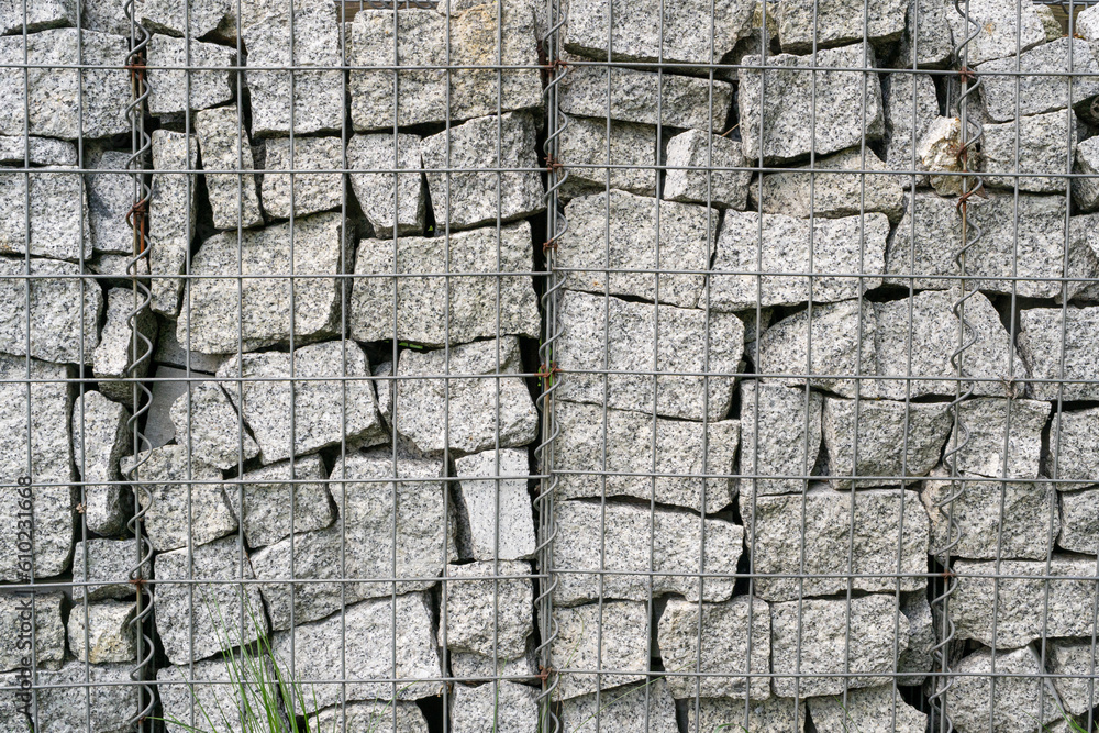 Gabion Stone Fence, Retaining Wall Gabion Baskets, Stones in Wire Mesh, Modern Garden Gravel Border Gabion Stone Fence, Retaining Wall Gabion Baskets, Stones in Wire Mesh, Modern Garden Gravel Border