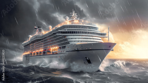 Ship on the high seas in a Hurricane about to Capsize Wallpaper Background Generative AI Digital Art  © Korea Saii