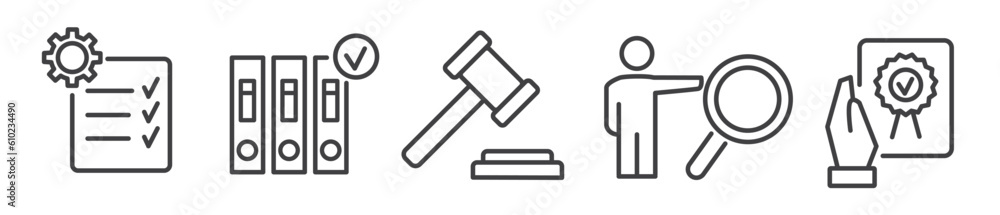Compliance, standards, regulations and policies vector line icons - thin line icon collection on white background Compliance, standards, regulations and policies vector line icons - thin line icon collection on white background