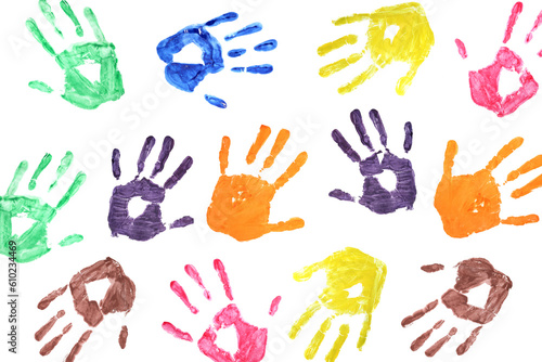 background of colorful children s handprints