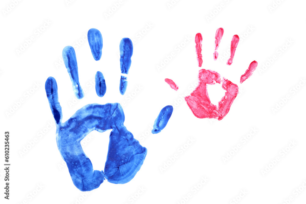 adult and child palm print, family relationship concept between parent mum or dad with children son or daughter adult and child palm print, family relationship concept between parent mum or dad with children son or daughter