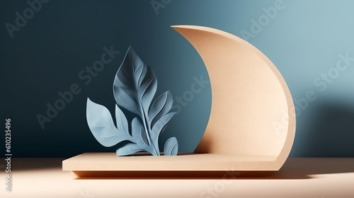 Podium Backdrop for E-commerce, Product Photography Beauty Cosmetic Fashion Wood Marble Leaves